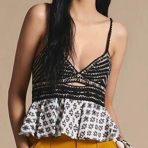 Anthropologie Frieda‎ Layered Sweater Tank Knit Black White Gold Size Medium